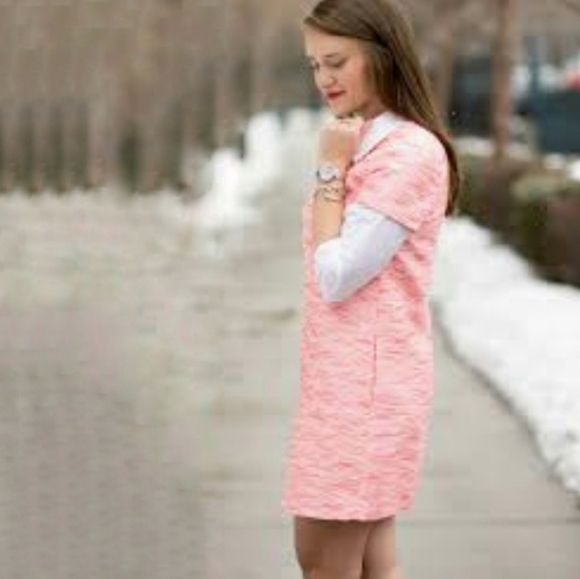 CeCe by CYNTHIA STEFFE Jacquard Shift Short Sleeve Tweed Pink Mini Dress Size 4 - Picture 5 of 13